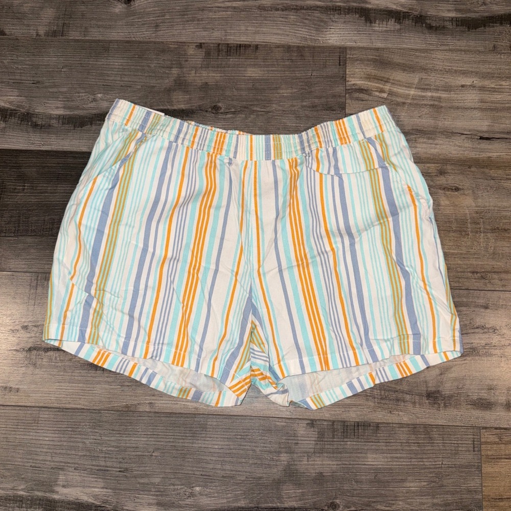 Serra Womens XL 16/18 Linen Blend Striped Shorts Blue Orange Coastal Beach